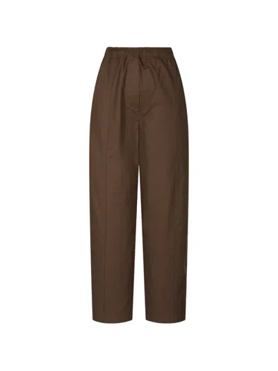 Tomboy Elasticated-waist Cotton-twill Tapered Trousers In Brown