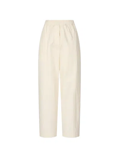 Tomboy Elasticated-waist Cotton-twill Tapered Trousers In Neutral