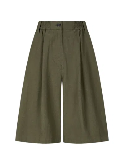 Tomboy Elasticated-waist Pleated Shorts In Green