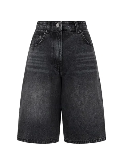 Tomboy Faded-effect Knee-length Denim Shorts In Black