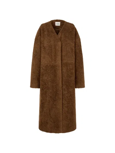 Tomboy Faux-fur V-neck Coat In Brown
