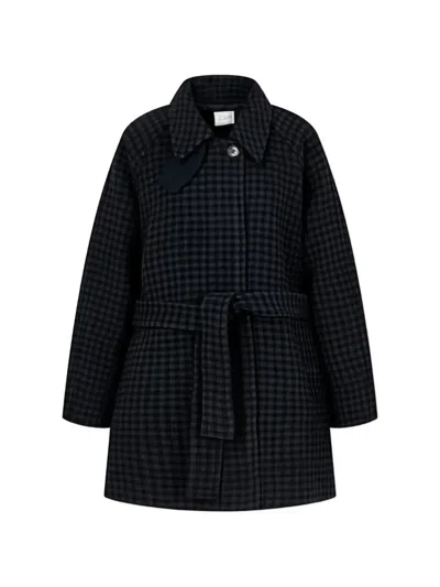 Tomboy Gingham Belted Coat In Black