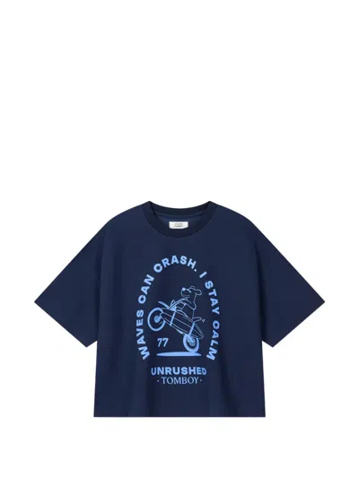 Tomboy Graphic-print Back-flap T-shirt In Blue