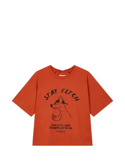 Tomboy Graphic-print Box-pleat T-shirt In Orange