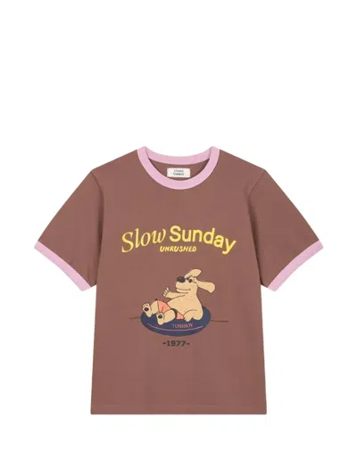 Tomboy Graphic-print Ringer T-shirt In Brown