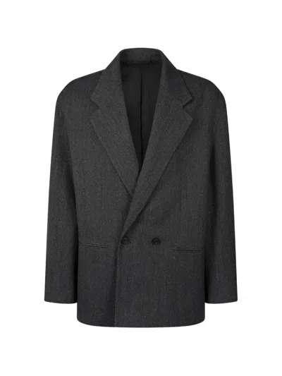 Tomboy Herringbone Double-breasted Blazeer In Gray