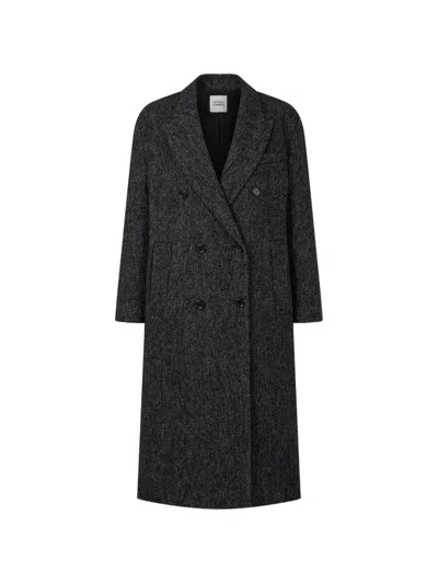 Tomboy Herringbone-pattern Double-breasted Coat In Gray