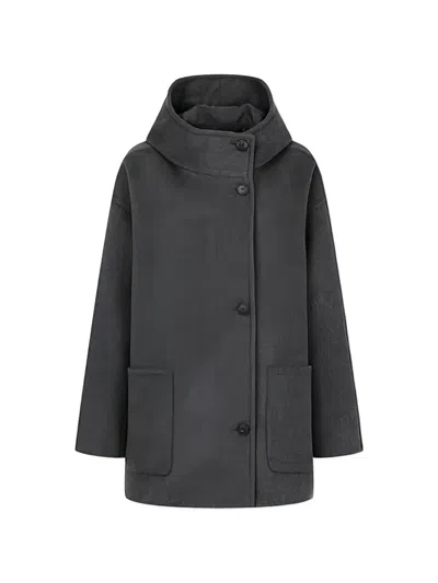 Tomboy Hooded Button-up Coat In Blue