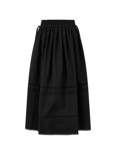 Tomboy Ladder-stitch Gathered Long Skirt In Black