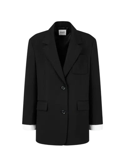 Tomboy Layered-sleeve Single-breasted Blazer In Black