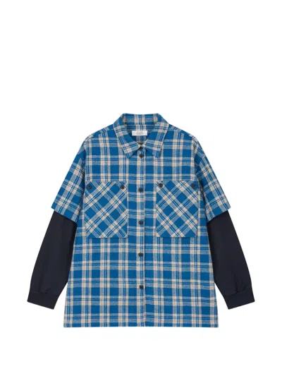 Tomboy Layered-style Check Shirt In Blue
