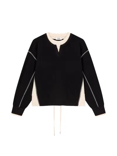 Tomboy Layered-style Drawstring Sweater In Black