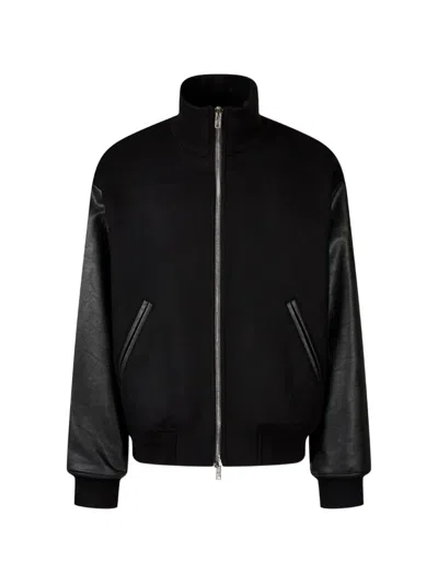 Tomboy Leather-sleeve Bomber Jacket In Black