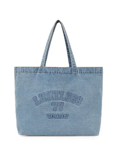 Tomboy Logo-embossed Denim Tote Bag In Blue
