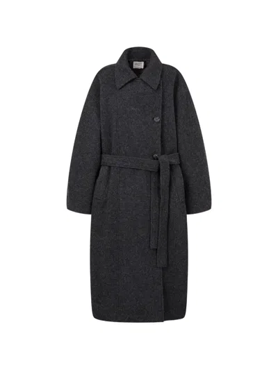 Tomboy Mélange-effect Belted Coat In Gray