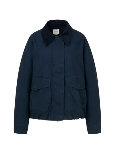 Tomboy Outer-pocket Pointed-collar Washed Jacket In Blue