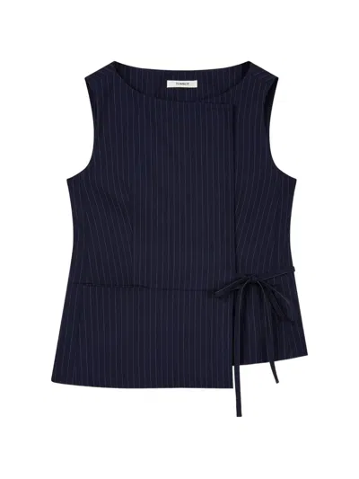 Tomboy Pinstriped Wrap-style Top In Blue