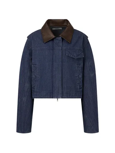 Tomboy Pinstripe-pattern Contrast-collar Jacket In Blue