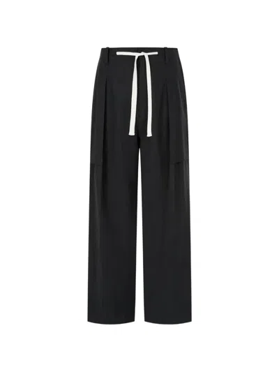 Tomboy Pintuck Drawstring Trousers In Black