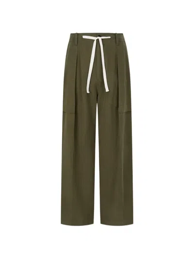 Tomboy Pintuck Drawstring Trousers In Green