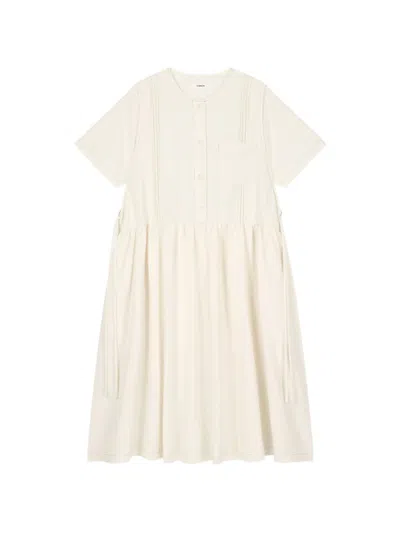 Tomboy Pintuck-detail Chest-pocket A-line Midi Dress In Neutral