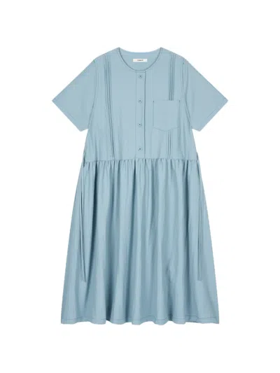 Tomboy Pintuck-detail Chest-pocket Midi Dress In Blue