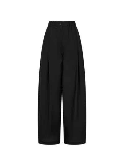 Tomboy Pleated Wide-leg Cotton Trousers In Black