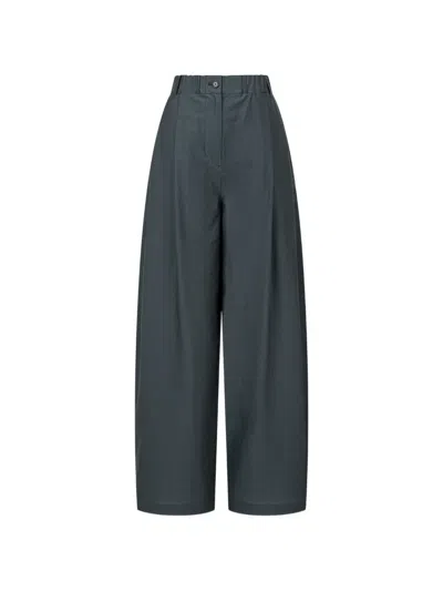 Tomboy Pleated Wide-leg Cotton Trousers In Gray