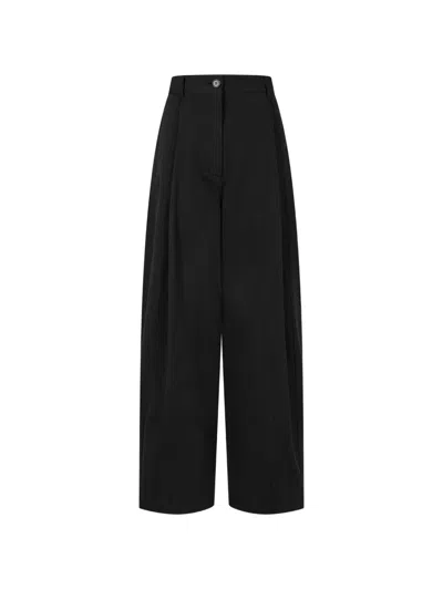 Tomboy Pleated Wide-leg Trousers In Black