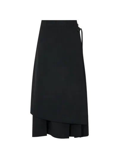 Tomboy Pleated Wrap Midi Skirt In Black
