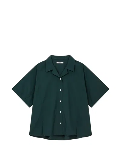 Tomboy Pleated-back Camp-collar Shirt In Blue