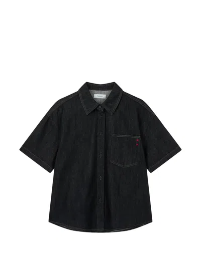 Tomboy Pocket Detail Denim Shirt In Black