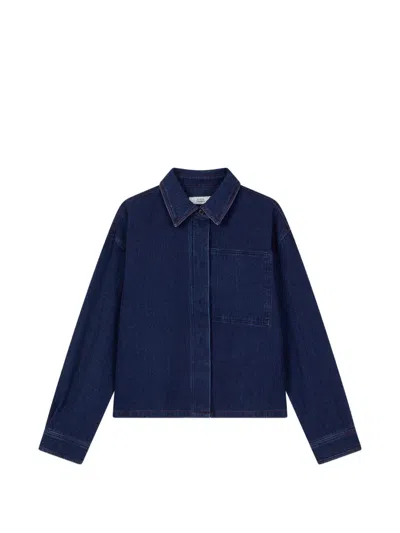 Tomboy Pocket-detail Corduroy-texture Denim Shirt In Blue