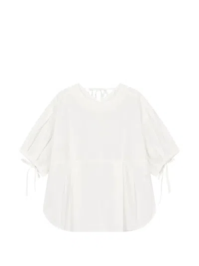 Tomboy Puff-sleeve Tie-fastening Blouse In White