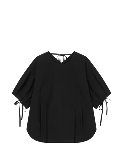Tomboy Puff-sleeved Pleated Blouse In Black