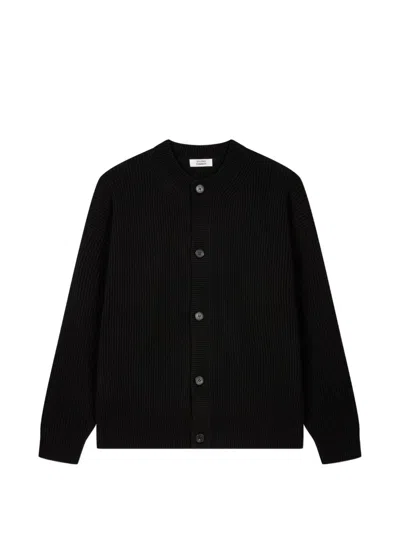 Tomboy Ribbed-knit Round-neck Cardigan In Black