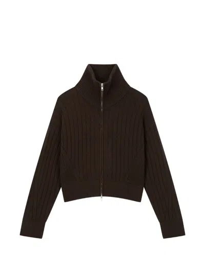 Tomboy Ribbed-knit Zip-up Cardigan In Brown