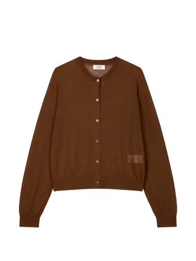 Tomboy Ribbed-trim Button-up Cardigan In Brown