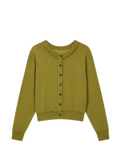 Tomboy Ribbed-trim Round-neck Cardigan In Green
