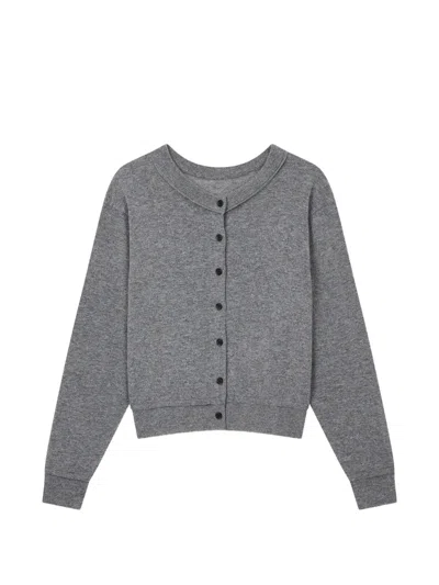 Tomboy Round-neck Long-sleeve Cardigan In Gray
