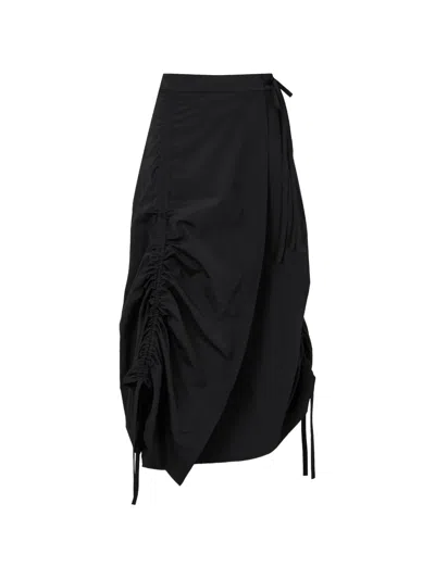 Tomboy Ruched Midi Wrap Skirt In Black