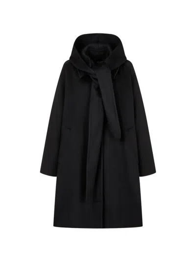 Tomboy Scarf-detail Hooded Coat In Black