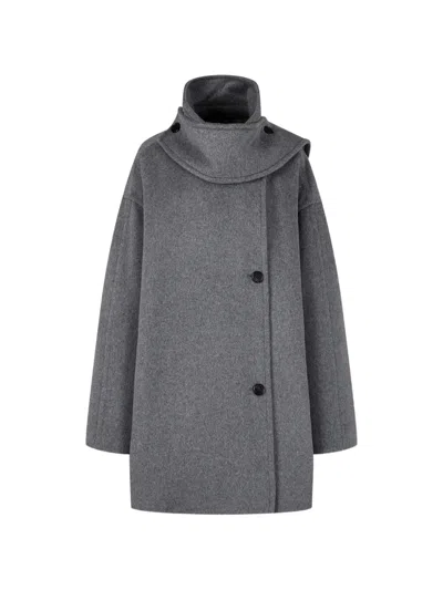 Tomboy Scarf-detail Wool-blend Coat In Gray