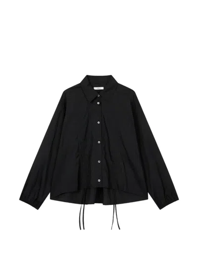 Tomboy Shirred Drawstring-hem Blouse In Black