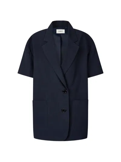 Tomboy Short-sleeve Double-breasted Oversized Jacket In Blue