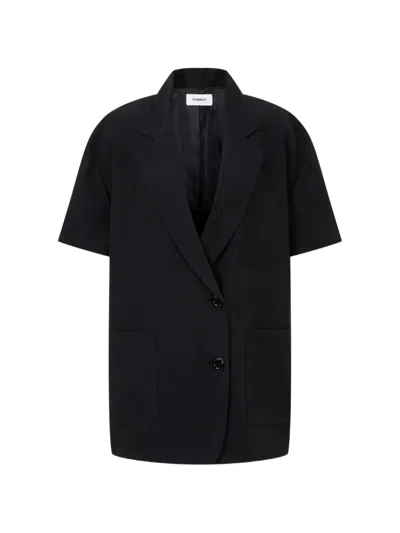 Tomboy Short-sleeve Double-button Oversized Jacket In Black