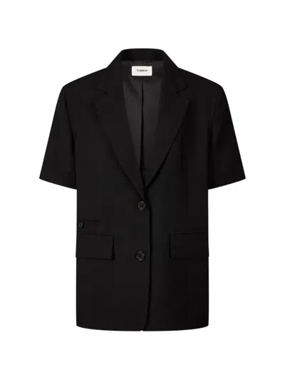 Tomboy Short-sleeve Notched-lapels Oversized Jacket In Black
