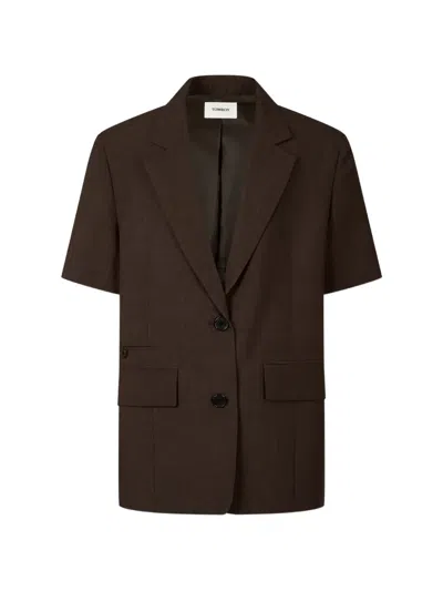 Tomboy Short-sleeve Notched-lapels Oversized Jacket In Brown