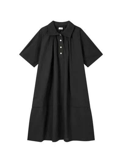 Tomboy Short-sleeved Collared Midi Dress In Black