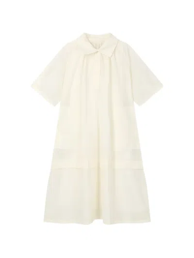 Tomboy Short-sleeved Collared Midi Dress In Neutral